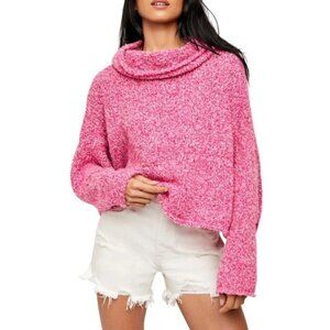 NWD New with Defect Free People Bff Cowl Neck Sweater, Size M - Pink MSRP $98